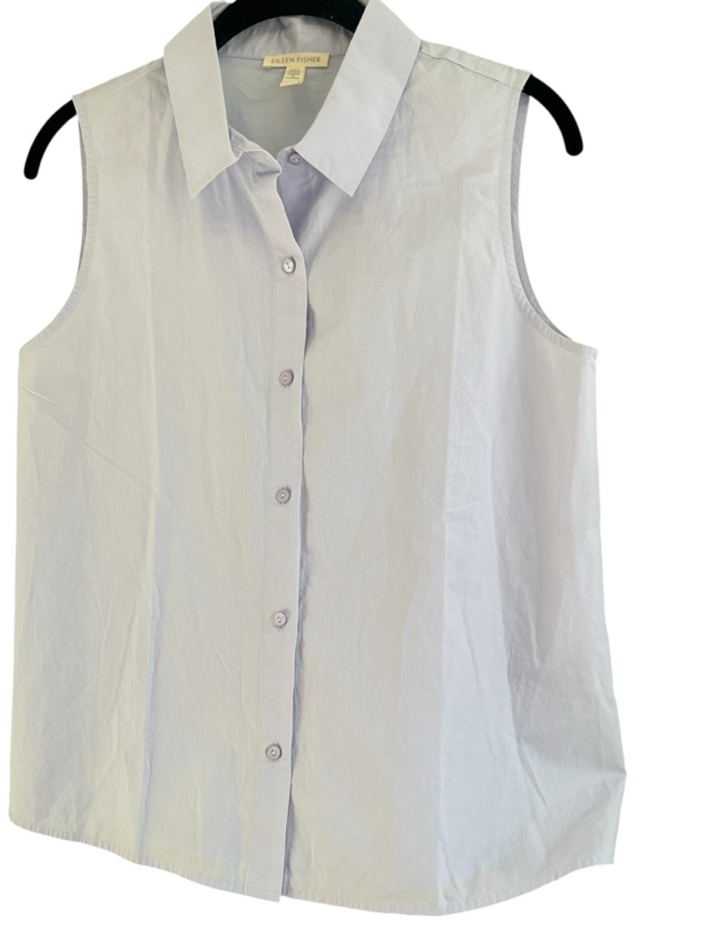 Eileen Fisher Organic Cotton Poplin Shirt XS Sleeveless Lilac Button Down